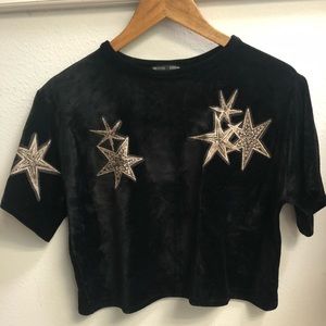 ZARA VELVET TOP W/ EMBROIDERED STARS